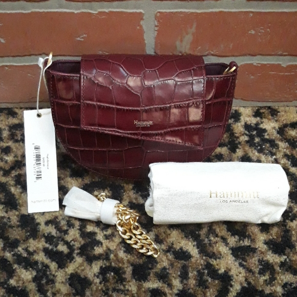 Hammitt Neil Belt Convertible Clutch Purse Croc Handbag Maroon Red Gold 2 in 1 - Picture 4 of 7